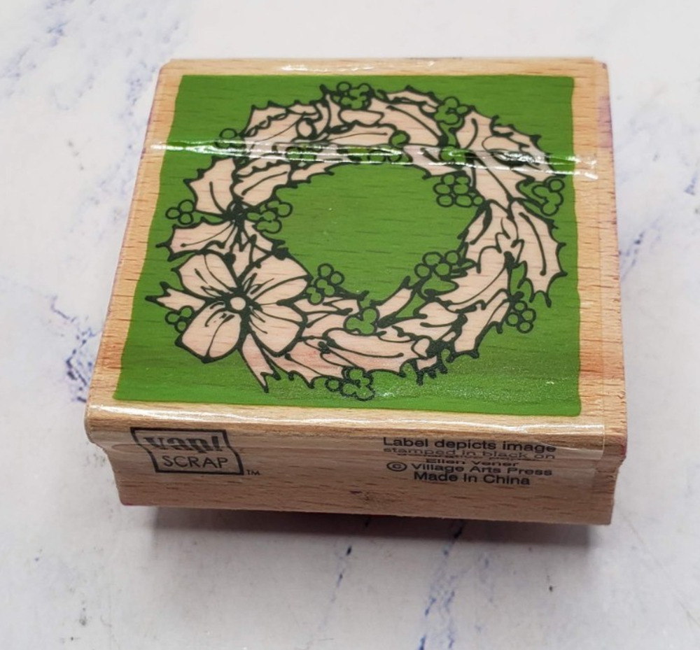 Vap Scrap! Ellen Vener Village Arts Press Holiday Wreath Mounted Rubber Stamp